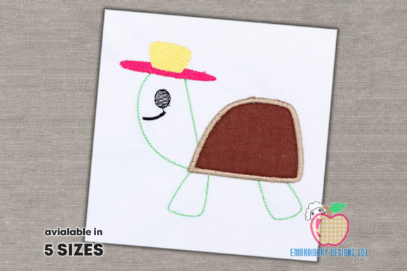 Turtle Wearing Hat Applique for Boutique Apparel